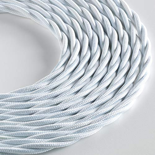 Klartext - Cavo tessile trecciato LUMIÈRE per illuminazione, 3x0,75mm, Bianco Opaco, 10mt.|Attenzione: cavo terra incluso! Massima sicurezza anti scossa!