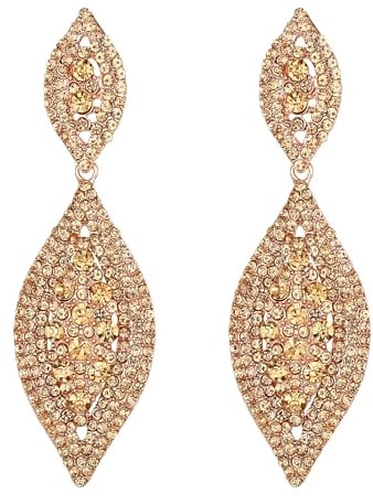 EVER FAITH Damen Ohrringe Österreichische Kristall Hochzeit Braut Charm 2 Blatt Drop Baumeln Ohrstecker Champagne-Rosa Gold-Ton