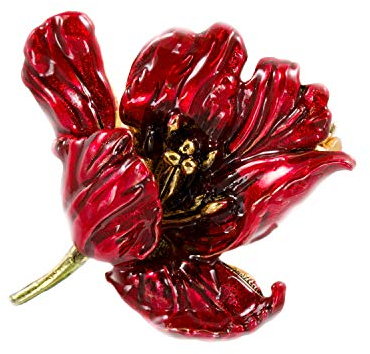 Broche Femme Fleur Rouge Tulipe Émail Laiton Plaqué Or 24 Carats Broche Broche 4,5 x 4 cm, émail