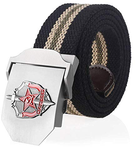 Leinwandgürtel,Mode Männer Frauen Leinwandgürtel 3D Sowjetischer Ruhm KGB Metallschnalle Militär Männer Jeans Gürtel CCCP Armee Taktische Gürtel Unisex Outdoor Casual Wilder Bund, Blau, 120 cm
