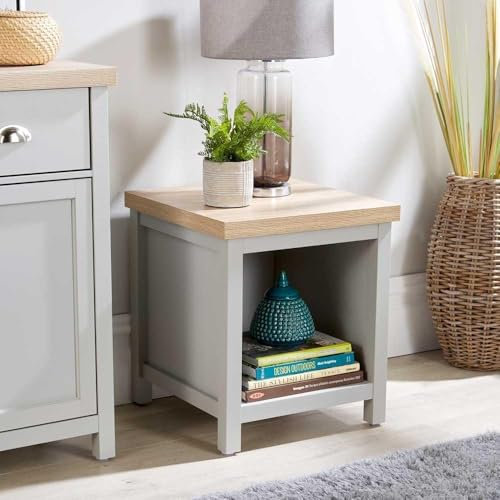 Home Source Occasional End Lamp Table, 1 Shelf, Oak Effect, Grey