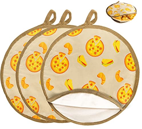 ZOOFOX 3 Pack Tortilla Warmer, 30cm Microwaveable Fabric Food Warmer Pouch to Keep Food Warm for up to One Hour, Fabric Holder Bag for Corn Flour Tortillas, Pizza Rolls, Naan Bread (Beige)