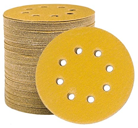 STEBRUAM 100 Stück Schleifpapier 125mm Klett 400 Körnung, Profi Gold Rund 8 Loch Schleifscheiben für Exzenterschleifer,Für Holz Metall und Farbe