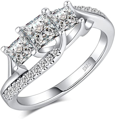 Jiahanzb Eternity Ring Damen Silber 925 Zirkonia Volle Quadratischer Ewigkeitsringe Vorsteckring Schmal Verlobungsringe Eheringe Trauringe Memoire Ringe…