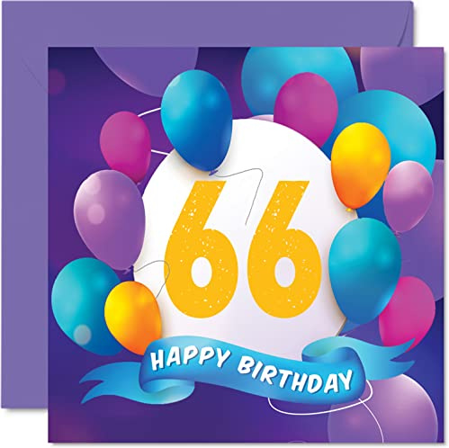 Geburtstagskarte zum 66. Geburtstag für Männer und Frauen, Ballon-Party