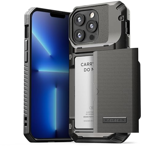 VRS DESIGN Damda Glide Pro Handyhülle für iPhone 13 Pro Max, stabile halbautomatische Brieftasche [4 Karten] Hülle kompatibel für iPhone 13 Pro Max Hülle (2021) (Groove Metal Black)