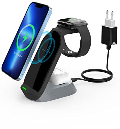 Wireless Charger, 4 IN 1 induktive Kabellose Ladegerät Ladestation, Qi 15W Schnellladestation mit 18W QC 3.0 USB Stecker für iPhone 12/11/X,Apple Watch 6/5/4/3/2,AirPods Pro,Samsung S21/S20
