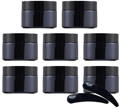 ZEOABSY 12 Pcs 30g Empty Black Glass Cosmetic Jars with Screw Lid, 30ml Face Cream Storage Containers Pots for Homemade Cream Gel Lip Balm Salve + 3X Spatula