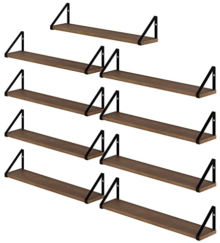Wallniture Ponza schwebende Regale, Bücherregal für Wohnzimmerdekoration, Küchenorganisation, Wandregale, Esszimmer & Büro Wanddekoration, Walnuss 61 x 11,4 cm 9 Stück