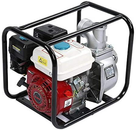 Motopompa a scoppio autoadescante con motore a benzina 4 tempi (60.000 l/h, 6,5 CV, 3 Pollici Raccordo, 30m Altezza massima dell'acqua, 7m Altezza di aspirazione, Avviatore a strappo)