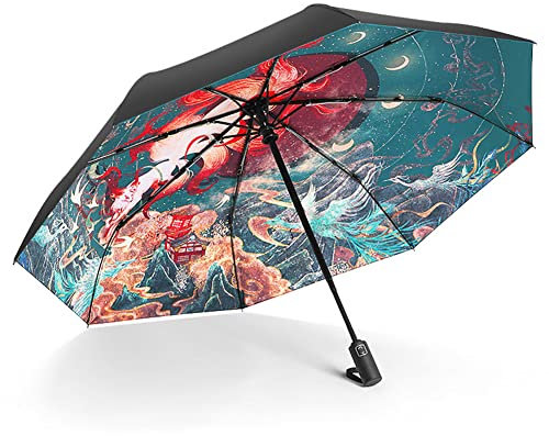 GizellMG Parapluie Femme Ombrelle Anti UV 3D Parasol Triple Pliant Renard à 9 queues parapluie Ouverture Automatique contre vent pour été