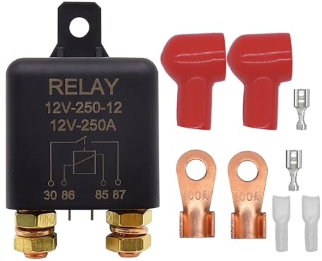 HISports 12V 250A Trennrelais, Auto Relais, Hochleistungs für Kfz, LKW, Boot, Mit 2-Polige Basis + 2 Anschlüsse, Split Laden