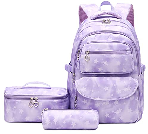 SIVENKE Juego de Mochila Escolar con Estampado de Margaritas, Bolsa de Almuerzo, Estuche para lápices, 3 Piezas, para Adolescentes, niñas, niños, Primaria, Secundaria, Resistente al Agua, Ligera,