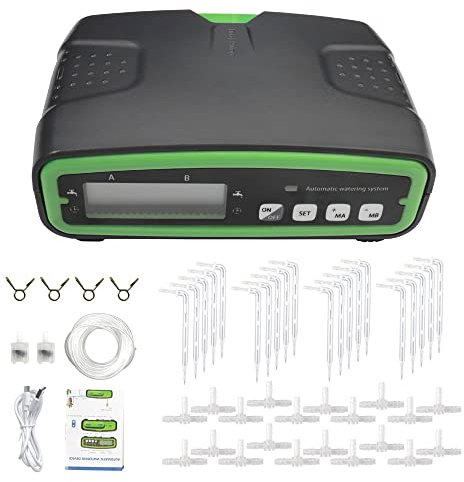 Dispositivo de riego, dispositivo de riego automático, doble bomba, sistema de riego por goteo para jardín, terraza, sistema de riego por goteo para 20 plantas en maceta y flores