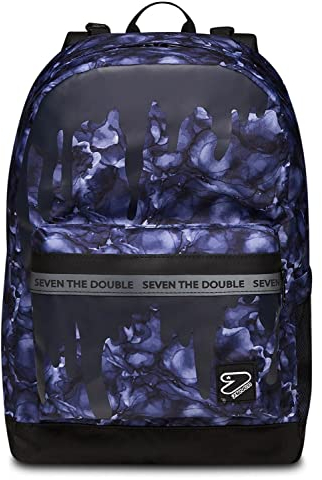 Seven Zaino Monoscomparto - Reversibile - 2 Zaini in 1 THE DOUBLE - DRIZZLY - Con Tasca Porta PC Portatile/Tablet, Tasca Porta Borraccia, Auricolari Wireless - Blu - Scuola & Tempo Libero