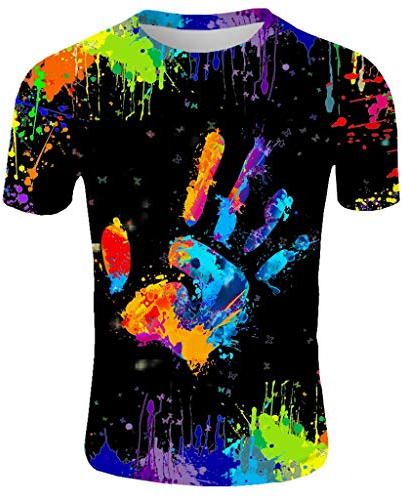 Herren Basic Rundhalsausschnitt Kurzarm T-Shirts Bunt Handabdruck Sommer Bluse Männer 3D Drucken Lustig Shirts Alltag Party Tops