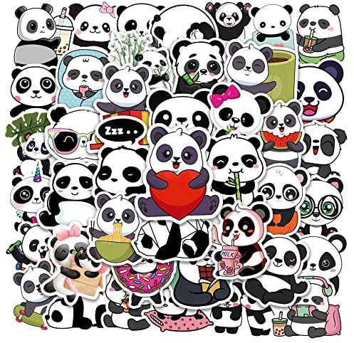 Bric Dodo 50 Stück Panda Aufkleber Wasserflaschen Laptop Telefon Gitarre Skateboard Computer Koffer Fahrrad PandaVinyl Stickers Wasserdicht Ästhetisch Aufkleber für Jugendliche Kinder Erwachsene