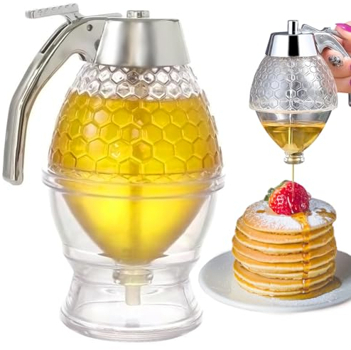 INHEMING Dispensador Miel, Dispensador de Miel de Acrílico, Tarro De Dispensador De Miel, para Servir Miel y Almíbar, Sin Goteo, Flujo Moderado (200 ml)