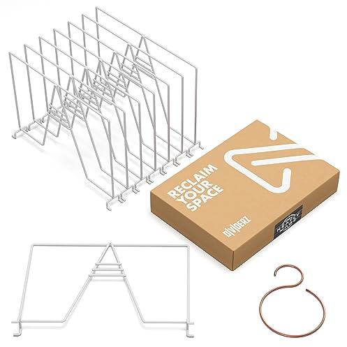 Neatly Made Hohe weiße Draht-Regal-Trennwände für Schrankorganisation – stabile und einfach aufzubauende Schrankregal-Trennwände mit zusätzlichem rotgoldenem Aufhänger (40,6 cm Drahtregale, 8er-Pack)