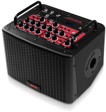 JOYO 40 Watt Acoustic Combo Amplifier Rechargeable Guitar & Vocal Two Channels Guitar Amp with Drum Machine Reverb Chorus Delay Effects and Bluetooth XLR & Aux-in (BSK-40)