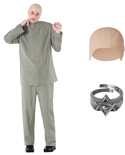 Morph Grey Villain Costume With Baldcap, 60s Fancy Dress Costumes, Halloween Costumes Men, Fancy Dress For Adults, X-Large