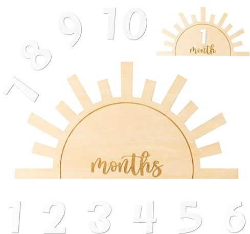 R HORSE Baby Monthly Milestone Card, Double Sided Boho Sun Wooden Monthly Milestone Discs with Number Cards, Newborn Months Signs Announcement Baby Shower Photography Props Gifts for Boy Girl