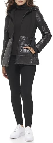 GUESS Damen Women's Softshell Coat Übergangsjacke, Schwarz mit Gürtel, XL