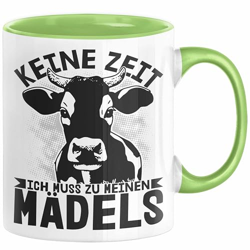 Landwirt Bauer Tasse Geschenk Keine Zeit Ich Muss Zu Meinen Mädels Kuh Rind Grafik (Grün)
