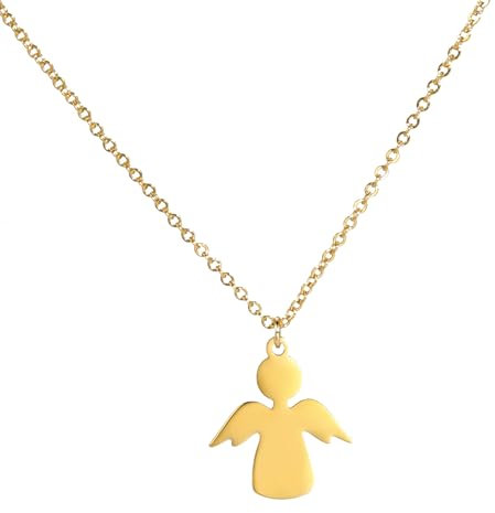 AB Viking Crafts Joli pendentif ange gardien avec chaîne en acier inoxydable certifié couleur argent dans une boîte à bijoux | Protection de la famille bonheur, 1,8 x 2 cm Kette 45 + 5 cm, Acier