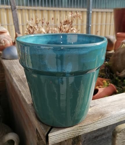 Generisch NEU !! Pflanztopf Übertopf ø 20 cm aus grünblau glasierter Keramik Blumentopf Pflanzkübel Garten Deko Mediterran
