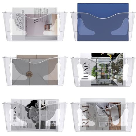 Senhoglb Klare Zeitschriften Wandhalter 6 Stück hängende Wandordnerhalter, Kunststoff, A4, Wandmontage, Dokumentenhalter