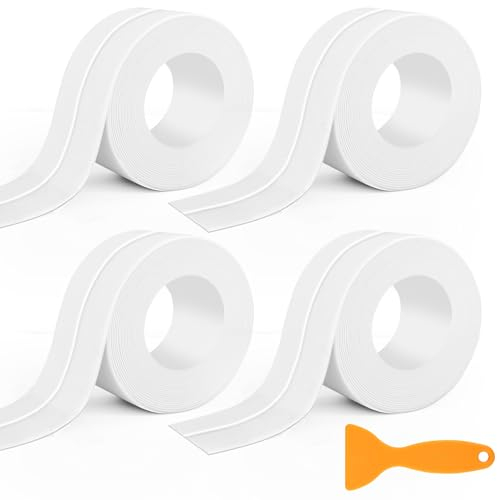 Nadinsta Nastro Sigillante Impermeabile, 4 Rotolo Bianco di Striscia Sigillante Impermeabile per WC, Striscia Calafataggio Water per Vasca, Doccia, Cucina,Toilette, Mobili (22mm x 3.2m)