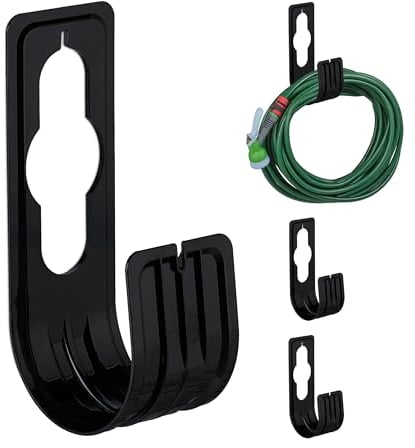 Relaxdays Support pour Le Tuyau d’arrosage de 30 m, Lot de 4, Mur ou Robinet, H x L x P : 22 x 7,5 x 10 cm, Noir