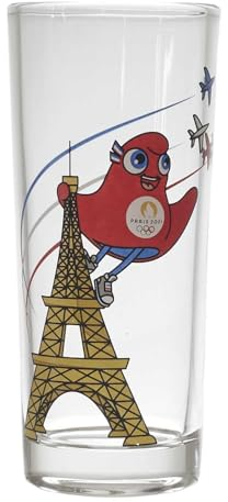 PARIS 2024, CJO4401, Lot de 3 Verres Tubo Mascotte Trilogie 20 cl, Produit Officiel sous Licence, Design moderne, Idéal pour cocktail, Parfait la Maison, Lavable au Lave-vaisselle