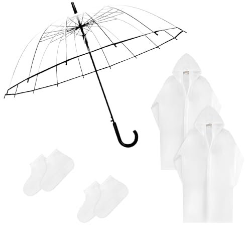 SHILIPAIJC Clear Umbrellas for Weddings, Transparent Dome Umbrella Adult, See Through Umbrella Birdcage Umbrella Windproof Strong with Rain Poncho and Waterproof Shoe Covers, Lightweight Waterproof