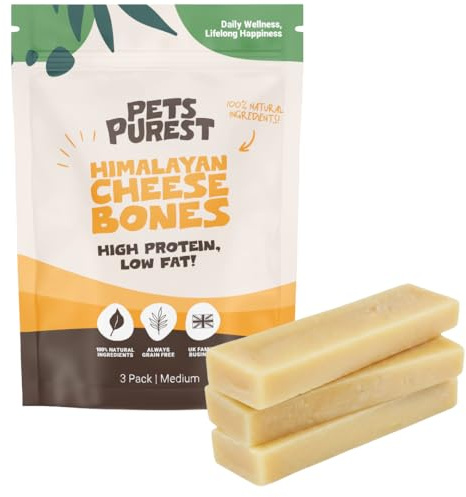 Pets Purest Yak Chews for Dogs, Long Lasting Natural Dog Treats for Medium Dogs & Large. 100% Natural Yak Dog Chews for Dental Health & Calming (3 Pack)