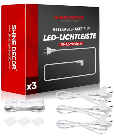 Shine Decor Cordon d'alimentation LED de 1,5 Mètre de Long pour 10 x 4.5 mm AC 220V 230V Bande Lumineuse LED Flexible, paquet de 3