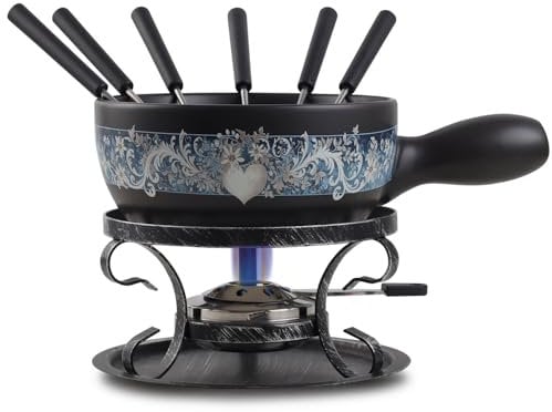 Artestia Enchantment Fondue Set for Party - 2L Large Capacity Cheese Fondue Pot Melting Chocolate, Ceramic Fondue Pot, 6 Fondue Forks, Christmas, Wedding Gifts