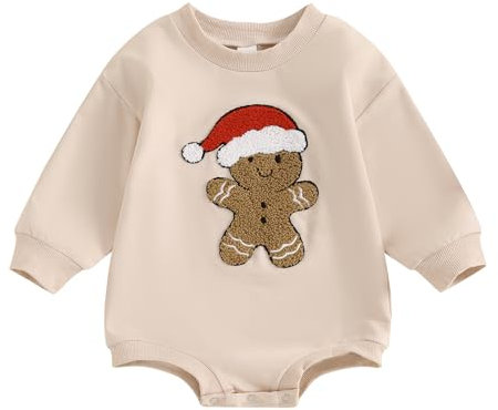Xeadoffubio Neonato bambino ragazzo Natale Outfit Babbo/Pan di zenzero Romper Cartoon ricamo manica lunga Felpa Albero di Natale Tuta