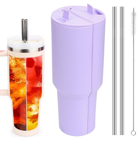 FIDWALL 2-in-1 Silicone Divider Compatible with Stanley Cup 40 oz,Reusable Beverage Separator with Lid & Straw Hole,Dual-Sided Liner for Juice,Coffee,Cola - Ideal for Parties (Purple)