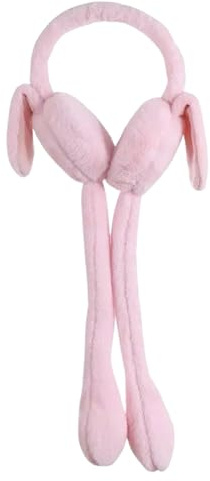 HENKi Kinder Mädchen Damen Winter verstellbare Ohrenwärmer Ohrenschützer Hochdrücken Push Hase Ohren Bewegung Beweglich Gestrickte Kunstpelz Plüsch Ohrenschützer Mode (Pink)