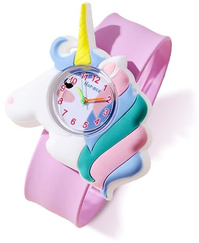 HORACE for Kids - Montre pour Enfant garçons et Filles, Animaux Mignons colorés, Bracelet Auto-Pliant réglable, Pile de Rechange (Licorne Lilas)