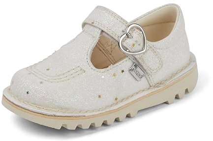 Kickers Unisex Kids Kick T Bar Glitter Textile Shoes, White, 7 UK Child