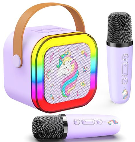 Machine de karaoké pour enfants avec 2 microphones, haut-parleur Bluetooth sans fil, cadeaux licorne pour filles de 3 à 12 ans, cadeaux d'anniversaire, microphone pour jouets pour enfants