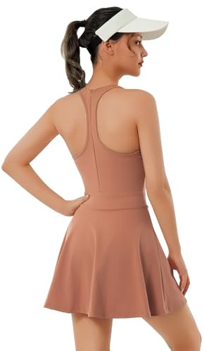 Bezioner Tenniskleid Damen Racerback Golfkleid mit Integriertem BH Shorts Taschen Reißverschluss Tennis Outfit Sportkleider