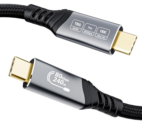 EUDOBEL USB C 80Gbps Thunderbolt 5 Kabel 1m, 120Gbps Video Bandbreite, PD 3.1 240W Ladeleistung, Video 16K@30Hz 8K@60Hz, 12-bit Farbtiefe Kompatibel mit MackBook Pro 14 M4, Thunderbolt 4, eGPU, Laptop