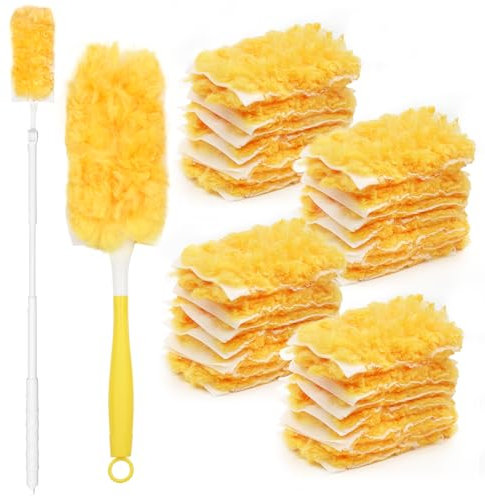 TAIANJI Dust Magnet Dusters for Flash and Swiffer, 20 Pcs Duster Extendable Refills, 360 Degree Magnets Strong Dry Pads Heads with 1 Extending Handle, 1 Fixed Handle for Home Dust