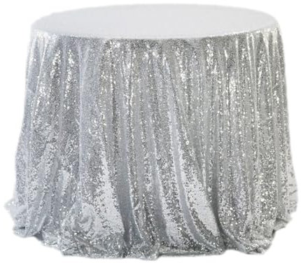 Blausky Pailletten Tischdecken,Glitter Tischdecke,Tischläufer Glitzer Stoff,Pailletten Stoff,Sparkly Tischdekoration für Weihnachten Hochzeit Party Drinnen und Draußen,Silber,rund150cm