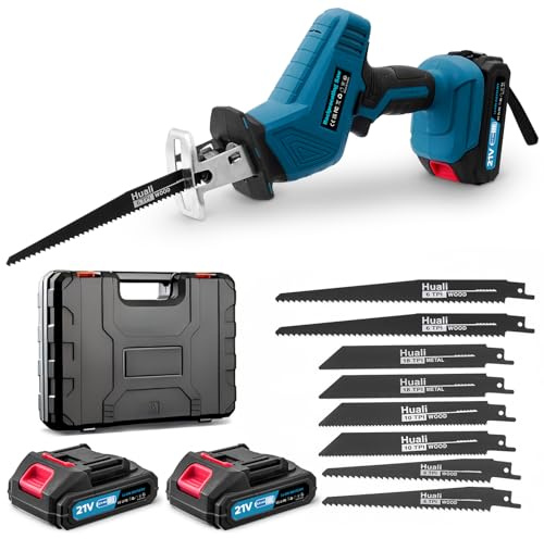 Sararoom Cordless Reciprocating Saw, 21V 0-4000 RPM Variable Speed Reciprocating Saw with 2x2000mAh Batteries & Fast Charger, Electric Saw with 8 Saw Blades for PVC Wood Metal Cuting
