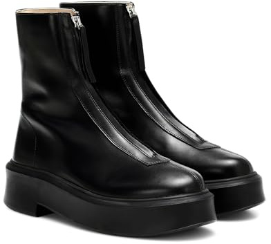 Coutgo Damen-Stiefeletten mit Reißverschluss vorne, bequem, Plateau, flach, klobiger Absatz, runde Zehenpartie, lässiger Winter-Schneestiefel, schwarz - cool black, 38.5 EU